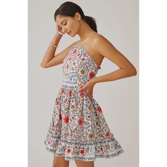 Anthropologie Forever That Girl Ruffle Tube Floral Mini Dress Strapless Med Boho - Picture 1 of 6